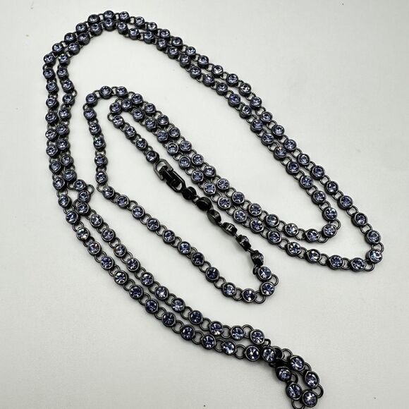 50” purple bezel set rhinestones with black stainless steel metal necklace! - Picture 6 of 12